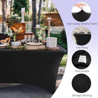 ABCCANOPY 2 Pack 6 FT Black Spandex Table Cover Stretch Fitted Wrinkle Resistant Tablecloth Reuse for Rectangular Folding Table Patry Event Wedding Banquet Protector - Image 4