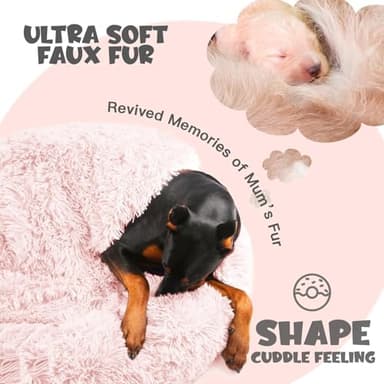 Himax Dog Beds for Large Dogs, Comfort Dogs Bed with Blanket Attached, Calming Anti-Anxiety Fluffy Dog Bed Washable (20"/26"/35") Pink - Image 3