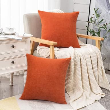 GAWAMAY Decorative Chenille Throw Pillow Covers 24x24 Inch Pack of 2, Soft Square Couch Pillow Cover for Sofa Cushion Living Room Bedroom Solid Dyed Pillowcases Burnt Orange 60x60cm (ONLY Covers) - Image 4