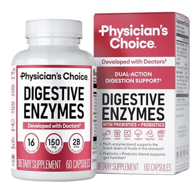 Physician's CHOICE Digestive Enzymes - Multi Enzymes, Organic Prebiotics & Probiotics for Digestive Health & Gut Health - Meal Time Discomfort Relief & Bloating - Dual Action Approach - 60 CT - Image 1