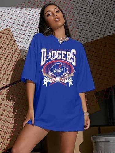 Baseball Shirts for Women Oversized Game Day Sports Fan Shirt Baseball Mama Casual Short Sleeve Tee Blue - Image 2