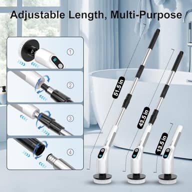 Upgraded 8 in 1 Electric Spin Scrubber, Ergonomically Designed Shower Scrubber with 8 Replaceable Brush Heads, Multi-Functional Electric Scrubber for Cleaning Bathroom, Shower, Bathtub, Floor, Car - Image 3