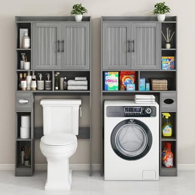 Over The Toilet Storage Cabinet, Farmhouse Storage Cabinet Over Toilet with Barn Door，Home Space-Saving Toilet Rack for Bathroom, Restroom and Laundry.（Wash Grey） - Image 3