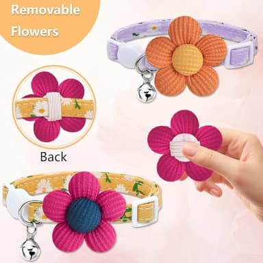 Cat Collar, HANSHILAI Kitten Collar with Bells, Cute Cat Collar Breakaway for Girl Boy with Flower,Collar para Gatos (2 Pack) (Flower Yellow & Purple) - Image 5