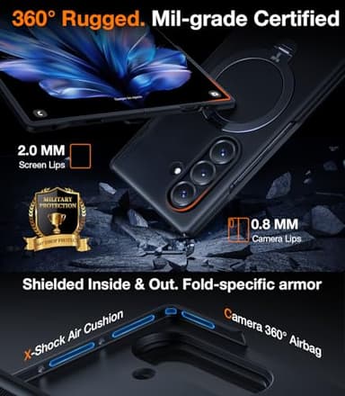 TORRAS 360 Spin Magnetic Stand for Galaxy Z Fold 7 Case, MIL-Grade Hinge Protection, Fit for Magsafe, 360 Kickstand & Ring Holder, Armor Hard Slim Case for Samsung Galaxy Z Fold 7, Black - Image 5