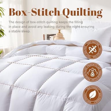 Cosybay Queen Size Feather Down Fiber Comforter - Ultra Fluffy 100% Cotton Duvet Insert, All Season Hotel Luxury Bedding with Corner Tabs, 90"x90" White - Image 3