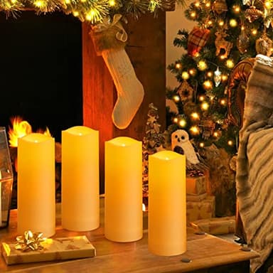 crowm Waterproof Flickering Flameless Candles, Battery Operated LED Pillar Votive Candles with Remote & Timer, Ivory Outdoor Electric Fake Candles, D2.2 x H4” 5" 6" 7", Set of 24 - Image 6
