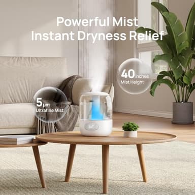 Dreo Humidifiers for Bedroom, 3L Top Fill 30H & 26dB Quiet Runtime for Large Room, Cool Mist Ultrasonic Humidifier with Humidity Sensor, Night Light for Home, Baby, Nursery, Plants, 360° Nozzle, White - Image 5