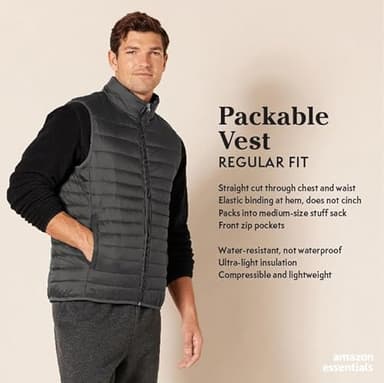 Amazon Essentials Men's Lightweight Water-Resistant Packable Puffer Vest, Navy, X-Large - Image 2