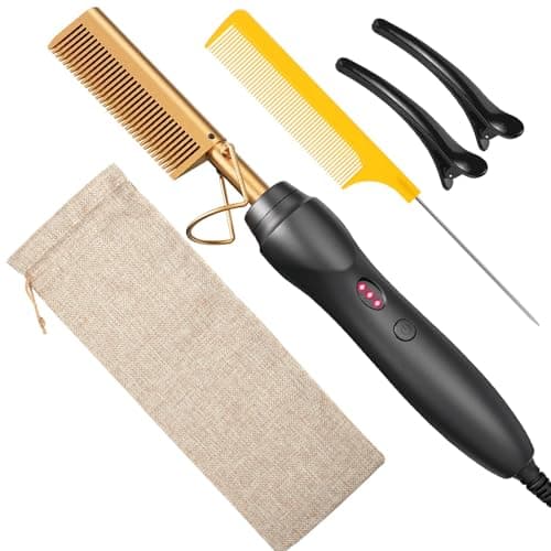 BudiGl Hot Comb Hair Straightener Pressing Combs - Ceramic Electric Straightening Comb for Natural Black Beard Wigs Holiday Gift - Image 1