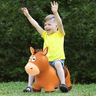 ZOOJOY Bouncy Horse Hopping Toys, Inflatable Animal Horse Toys for Toddlers 1-3, Outdoor Indoor Bounce and Ride On Bouncer for Boys Girls, Birthday Gifts for 18 Months 2 3 4 5 6 Year Old with Pump - Image 8