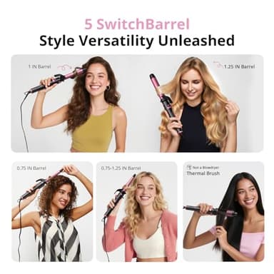 5-in-1 Rotating Curling Iron Set,Automatic Hair Curler with 5 Ceramic Barrels (3/4,1,1.25 Inch) | Fast Heating, Dual Voltage for Long-Lasting Curl Styling/Beach Wave - Image 3