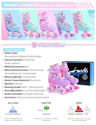 2PM SPORTS Roller Skates Girls Ages 5-8 8-12 3-5 4-7 6-12 10-12 with Light Up Wheels, Outdoor Indoor Girls Rollerskates for Kids Beginner Size 10C 11C 12C 13C 1 2 3 4 5 6 Pink Butterfly - Image 8
