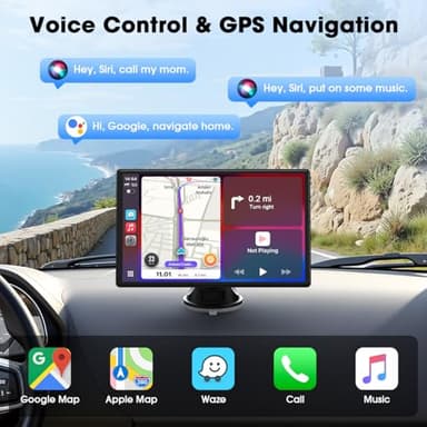 Topexplore Carplay Screen for Car, 9'' Wireless CarPlay & Android Auto- Upgrade Portable Touchscreen with Bluetooth, Mirror Link, Voice Control, Hands-Free Calling,Plug & Play Car Play Screen - Image 3