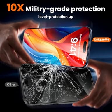 UniqueMe for iPhone 15 Pro Screen Protector - [Military Grade Shatterproof & 9H+ Hardness] Screen Protector 15 Pro Tempered Glass Full Coverage Protection, Easy Installation, 2 Packs - Image 3