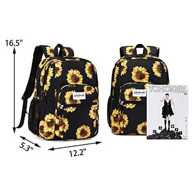 abshoo Classical Basic Womens Sunflower School Backpack For Teen Girls Water Resistant College Bookbag (Sunflower Black) - Image 5