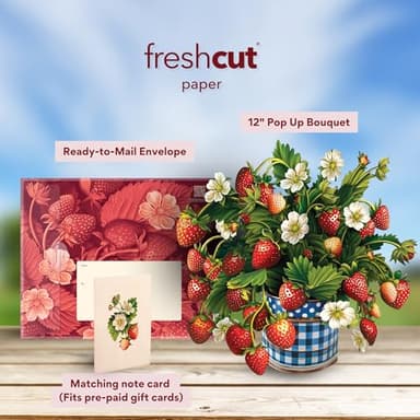Freshcut Paper Pop Up Cards, Strawberry Blossom, 12 Inch Life Sized Forever Flower Bouquet 3D Popup Greeting Card, Birthday Cards, Thank You Card, Blank Notecard & Envelope - Image 3