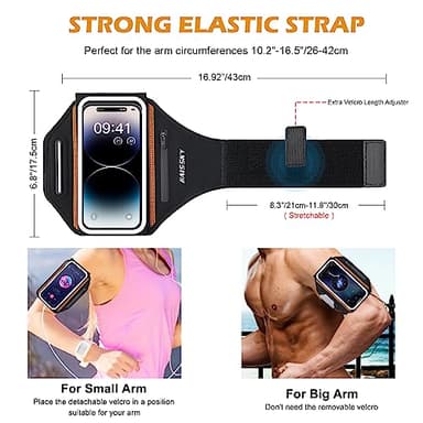 Phone Armband for Running 3D Design Cell Phone Armband with Zipper Pocket for Earbuds Car Keys, Water Resistant Sport Arm Band for iPhone 14 13 12 11 Pro Galaxy S20 S30 Fit Up to 6.9'' with Phone Case - Image 6