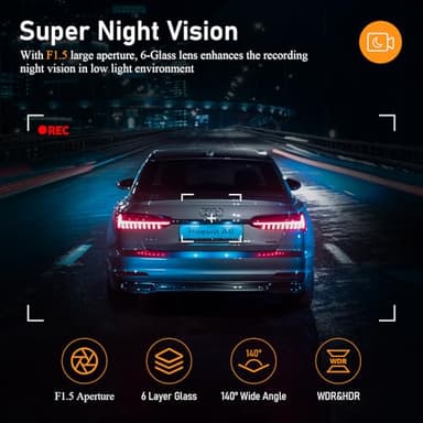 NICEWIN Dash Cam Front - 32GB SD Card Mini WiFi Dash Cam for Cars 1080P 140° Wide-Angle Super Night Vision|Loop Recording|App Control - Image 3