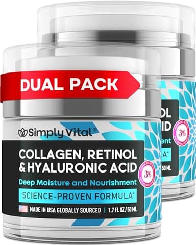 SimplyVital Collagen Face Moisturizer - Anti-Aging Retinol Cream for Face, Neck & Décolleté with Hyaluronic Acid - Made in USA, Daily Moisturizer Face Cream, 2-Pack - Image 1