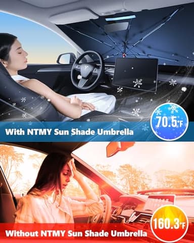 [2025 Upgraded] Windshield Sun Shade Umbrella for Car - [Vinyl Coating] Protect Car Interior from Sun Heat Damage Keep Cool, Sun Visor Cover Foldable Sunshade for Front Window (53" L X 29" W) - Image 2