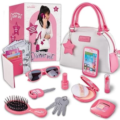 Star Princess Pretend Play Purse Set for Girls - Realistic Purse with Accessories: Toy Phone, Wallet, Credit Cards, Keys, Makeup for Role Playing Toys for Girls Ages 3-8 - Image 9