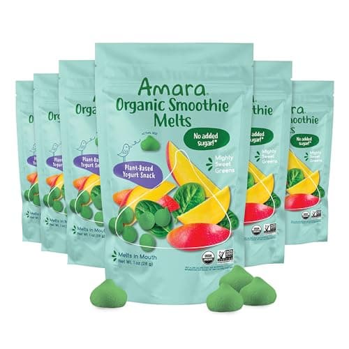 Amara Smoothie Melts - Mighty Sweet Greens - Baby Snacks Made With Fruits and Vegetables - Healthy Toddler Snacks For Your Kids Lunch Box - Organic Plant Based Yogurt Melts - 6 Resealable Bags - Image 1