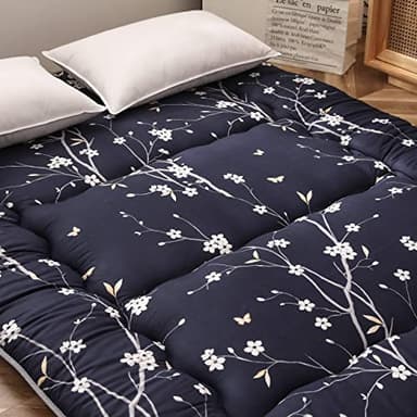 MAXYOYO Japanese Floor Mattress Navy Floral Printed Futon Mattress Foldable Floor Bed Roll Up Camping Mattress Floor Lounger Queen Size Bed Mattress - Image 8