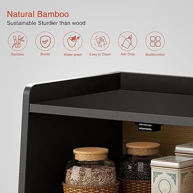 Goozii Black Bread Box for Kitchen Countertop, Large Bread Storage Container for Homemade Bread, Wood Farmhouse Breadbox Organizer for Kitchen Counter Corner, Cabinet, Pantry, Cupboard (Black) - Image 7