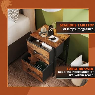 WLIVE Night Stand, Small 2 Drawer Dresser, Nightstand with Fabric Bins for Bedroom, Closet, Dorm, Rustic Brown Wood Grain Print, 11.8" D x 15.7" W x 20.9" H - Image 5
