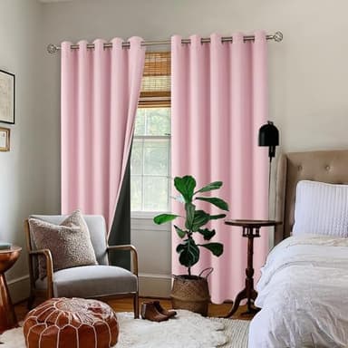 BGment Baby Pink 100% Blackout Curtains for Nursery Bedroom 84 Inch Length 2 Panels, Thermal Insulated Full Light Blocking Grommet Noise Cancelling Window Curtains for Girls Room, 60 Inch Wide Each - Image 2