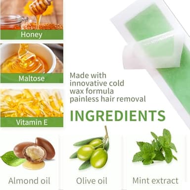 Wax Strips for Hair Removal - 98% Natural Formula for Sensitive Skin, Facial Hair Removal for Women - Gently and Quickly Removes Hair from Eyebrows, Lips, Body, Legs, and Bikini Line- Hypoallergenic - Image 2