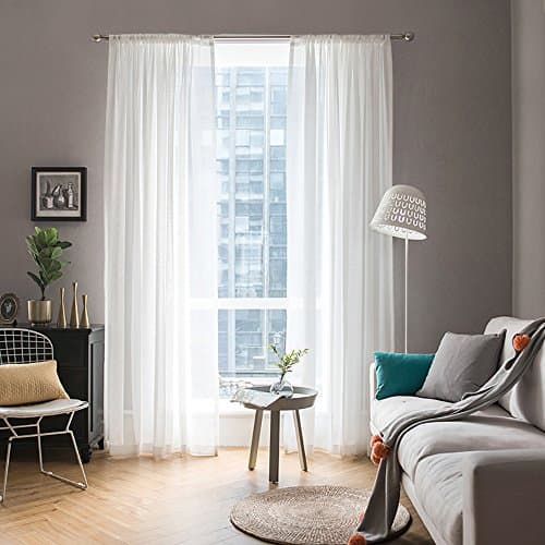 MIULEE 2 Panels Solid Color White Sheer Window Curtains Elegant Window Voile Panels/Drapes/Treatment for Bedroom Living Room (54 X 84 Inches White) - Image 1