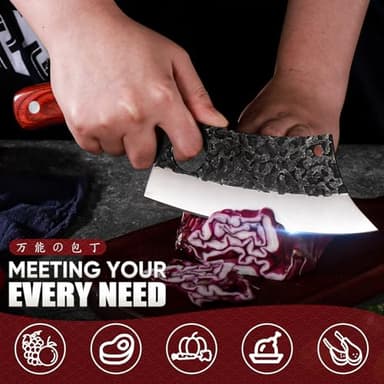 DRAGON RIOT Professional Butcher Knife Set for Meat Processing, 3Pcs High Carbon Steel Hand Forged Serbian Cleaver Chef Knife Set with Ergonomic Handles for Kitchen Outdoor Cooking - Image 4