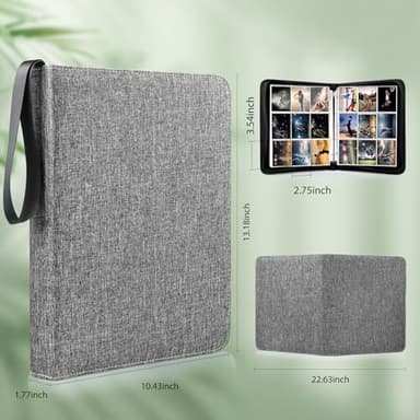 WOT I Trading Card Binder, 900 Pockets Collection Card Binder Sleeves with Polyester Fabric Cover&Zipper, Double Sided Pockets Card Holder Carry Card Case for Standard Size Cards - Grey - Image 2