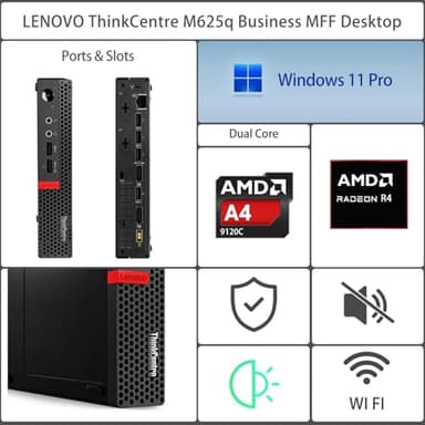 Lenovo ThinkCentre M625q Tiny Business MFF Desktop, Dual Core A4 9120C, 16GB RAM, 256GB SSD, DP, Type-C, Support 2-Monitor 4K, RJ-45, Wi-Fi, Windows 11 Pro, Black, for Home Office & Corporate - Image 2