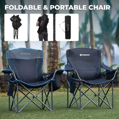 FUNDANGO Oversized Camping Chair for Adults, Heavy Duty Portable Foldable Lawn Chair with Padded Seat & Back, Lumbar Support, 4-can Cooler & Cup Holder, Carry Bag Included for Outdoor (Black) - Image 7