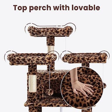 SHA CERLIN 68 Inches Multi-Level Large Cat Tree for Large Kitties/Big Cat Tower with Condo/Cozy Plush ‌Pussycat Perches/Sisal Scratching Posts and Hammocks/Activity Center/Leopard Print - Image 4