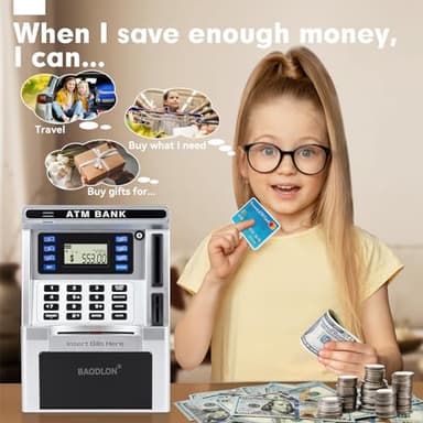 BAODLON Piggy Bank for Kids, ATM Machine Bank for Real Money with Debit Card, Bill Feeder, Coin Recognition, Balance Calculator, Electronic Savings Safe Box, Cool Stuff Toys Gifts for Teen Boys Girls - Image 6