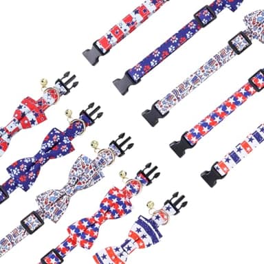 American Flag Dog Collar with Removable Cute Bow Tie Adjustable Patriotic 4th of July Pet Collars Independence Day Small - Image 4
