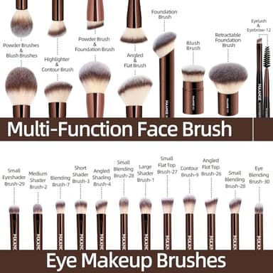 MAANGE 20 PCS Foundation Makeup Brush Set, Double-ended Kabuki Contour Brush for Liquid Powder Concealer Blending Blush Face Makeup Tools (Coffee) - Image 3
