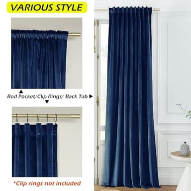 Timeper Navy Blue Pleat Back Tab Velvet Curtains W42 x L96 inches 2 Panels, Blackout Solid Home Decor Curtains for Bedroom Living Dining Room Thermal Insulated Luxury Super Soft Window Drapes - Image 2