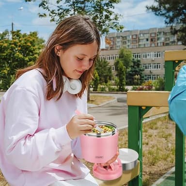 Soup Thermo for Hot Food Adults 32OZ Lunch Containers Wide Mouth Hot Food Jar Vacuum Insulated Stainless Steel Bento Box Leakproof with Spoon (Light Pink) - Image 2