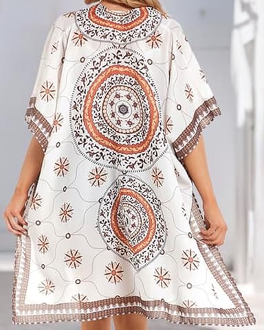 Beach Cover Ups for Swimwear Bohemain Women Kimono Open Front Cardigan Tops(02-Adeline Khaki),XL - Image 6