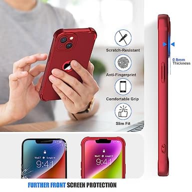 ORETECH for iPhone 14 Case, with [2 x Screen Protectors] [15 Ft Military Grade Drop Test] [Camera Protection] 360° Shockproof Slim Thin Phone Case for iPhone 14 Cover 6.1" - Red - Image 7