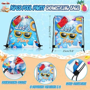 Grneric 98 Pcs Pool Party Favors Drawstring Bags Beach Party Favors Goodie Bags with Drinking Straws Slap Bracelets Stickers for Summer Pool Party Supplies - Image 2
