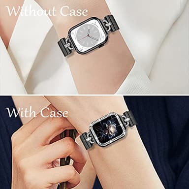 JOYOZY Magnetic Band Compatible with Apple Watch Band 38mm 40mm 41mm 42mm 44mm 45mm 46mm Milanese Strap with Bling Case and Screen Protector, Dressy Stainless Steel iWatch Loop for Women (Black 41mm) - Image 5