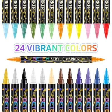 Betem Acrylic Paint Markers, Dual Tip 24 Colors Acrylic Paint Pens with Brush Tip and Fine Point, Art Supplies for Rock, Wood, Canvas, Stone, Glass, Ceramic, Rock Painting DIY Crafts Making Drawing - Image 4