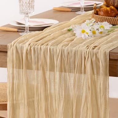 MLMC Champagne Cheesecloth Table Runner 10ft Sand Rustic Fall Gauze Cheese Cloth Table Runner 35x120 Inches for Farmhouse Cozy Holiday Outdoor Events Home Decor - Image 1