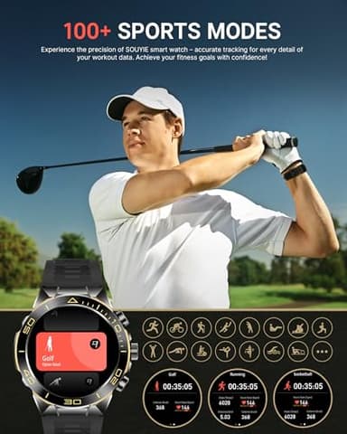 Smart Watch for Men Answer/Make Call for Android iPhone, 1.43" AMOLED HD Screen Mens Luxury Watch, 400mAh Heavy Duty Smartwatch Heart Rate Blood Oxygen Blood Pressure Sleep Monitor Pedometer, 2 Straps - Image 5